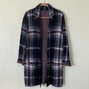 Chaps Knit Plaid Cardigan Sweater Jacket, L